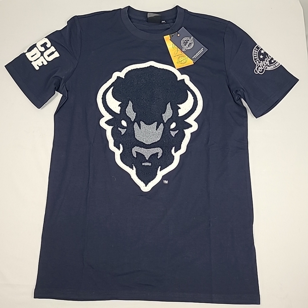 NEW Howard University Bison T Shirt Emroidered Fleece Patch Blue Unisex Sz M $65